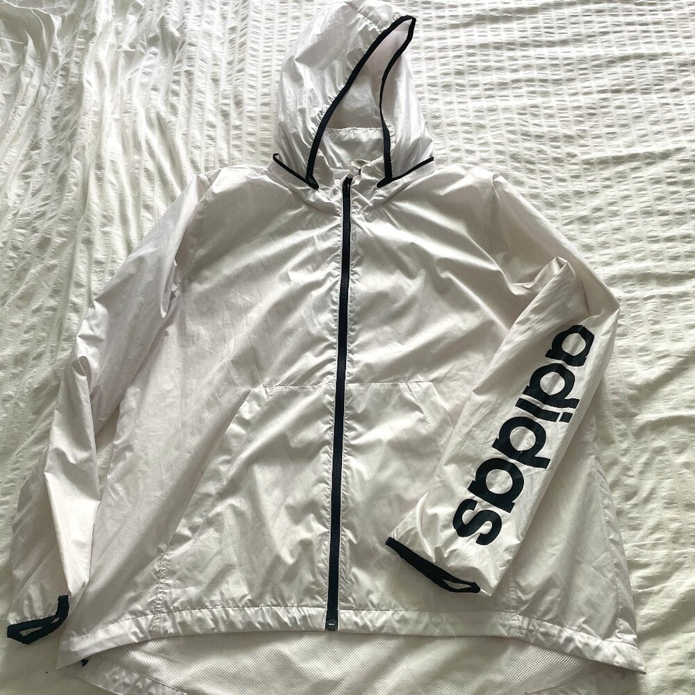 Adidas White Windbreaker Jacket with collar-stored hood - size XL